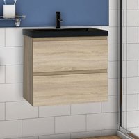 Waschtisch mit Schwarzes Waschbecken Waschbeckenunterschrank Badmöbel 60cm Eichenfarben Schrank mit schwarzes Waschbecken von AICA SANITAIRE