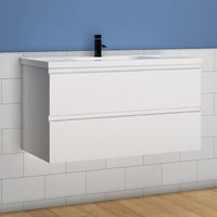 Waschtisch mit Unterschrank Badmöbel Waschbecken Badezimmer 100cm Weiß mit Waschbecken von AICA SANITAIRE