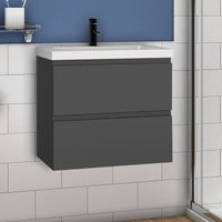 Waschtisch mit Unterschrank Badmöbel Waschbecken Badezimmer 60cm Anthrazit mit Waschbecken von AICA SANITAIRE