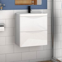 Waschtisch mit Unterschrank Waschbeckenunterschrank Badmöbel 50cm Hochglanz Weiß mit Waschbecken von AICA SANITAIRE