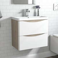 Waschtisch mit Unterschrank Waschbeckenunterschrank Badmöbel 60cm Weiß + Eiche mit Waschbecken von AICA SANITAIRE