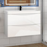 Waschtisch mit Unterschrank Waschbeckenunterschrank Badmöbel 80cm Hochglanz Weiß mit Waschbecken von AICA SANITAIRE