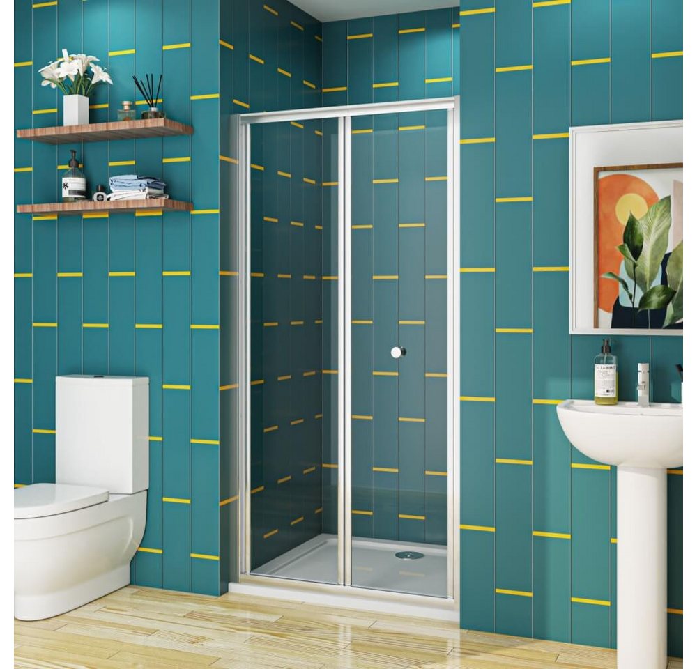 AICA Dusch-Falttür 185cm Chrom Nischentür Falttür Mit Duschtasse Duschtür Duschabtrennung, 80x185 cm, Einscheibensicherheitsglas,Sicherheitsglas von AICA