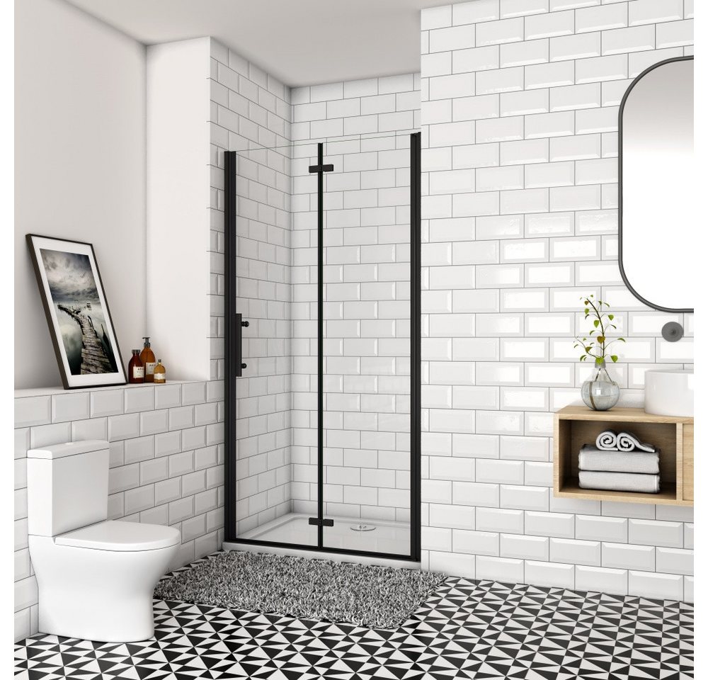 AICA Dusch-Falttür 195cm Schwarz Scharniertür Nischentür Drehtür Duschabtrennung Duschtür, 70x195 cm, Einscheibensicherheitsglas,Sicherheitsglas, beidseitig montierbar von AICA