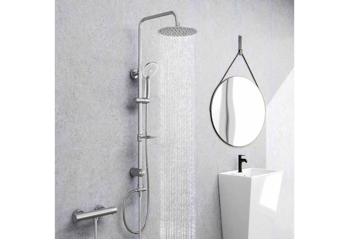 Aica Sanitär Duschsystem Duschset mit Thermostat 38℃ verstellbare Duschstange aus Edelstahl, Set, 2 Strahlart, Duschset mit Handbrause, 8-Zoll Überkopfbrause Aica Sanitär Duschsystem Duschset mit Thermostat 38℃ verstellbare Duschstange aus Edelstahl, Set, 2 Strahlart, Duschset mit Handbrause, 8-Zoll Überkopfbrause von Aica Sanitär