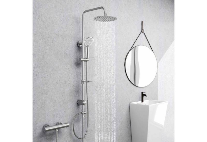 Aica Sanitär Duschsystem Duschset mit Thermostat 38℃ verstellbare Duschstange aus Edelstahl, Set, 2 Strahlart, Duschset mit Handbrause, 8-Zoll Überkopfbrause von Aica Sanitär