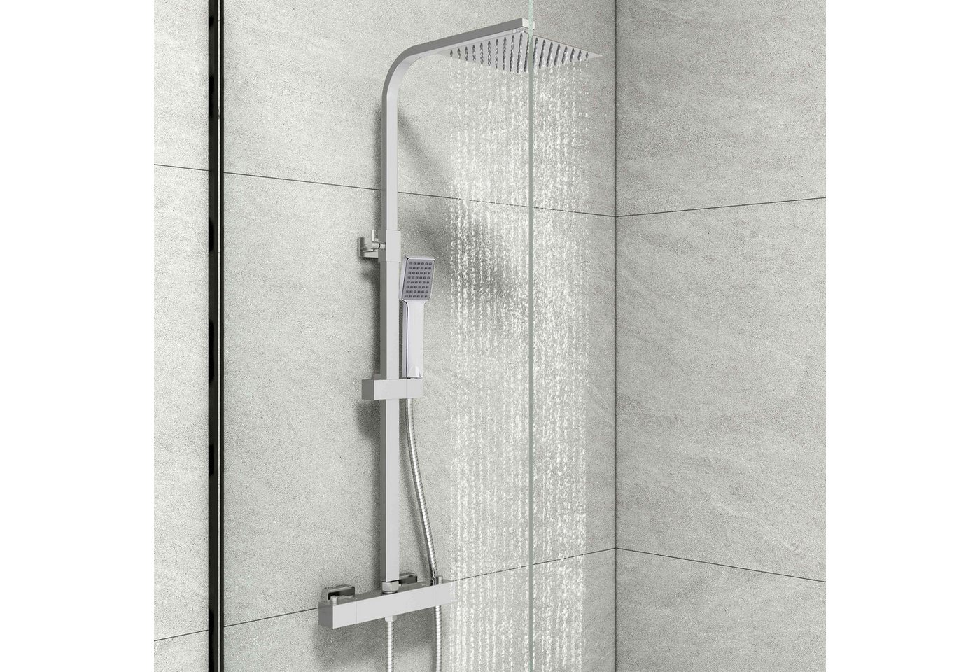 Aica Sanitär Duschsystem Wandmontiertes Thermostat Regendusche mit Quadratische Kopfbrause, Set, Brauseschlauch mit Verdrehschutz Aica Sanitär Duschsystem Wandmontiertes Thermostat Regendusche mit Quadratische Kopfbrause, Set, Brauseschlauch mit Verdrehschutz von Aica Sanitär