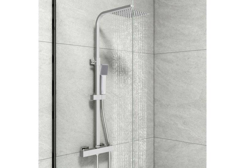 Aica Sanitär Duschsystem Wandmontiertes Thermostat Regendusche mit Quadratische Kopfbrause, Set, Brauseschlauch mit Verdrehschutz von Aica Sanitär