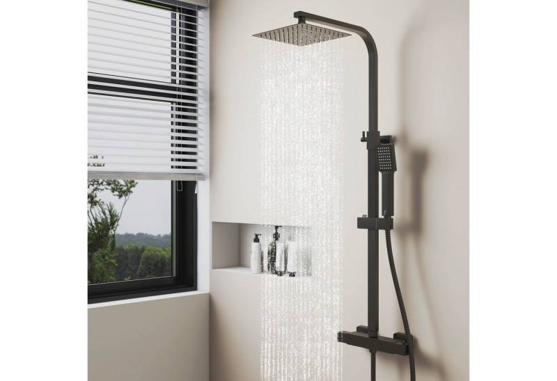 AICA Duschsystem mit Thermostat Duscharmatur Regendusche Duschset Duschsäule Dusche, Set, Brauseschlauch mit Verdrehschutz, mit Quadrat Regenbrause 20 x 20 cm von AICA