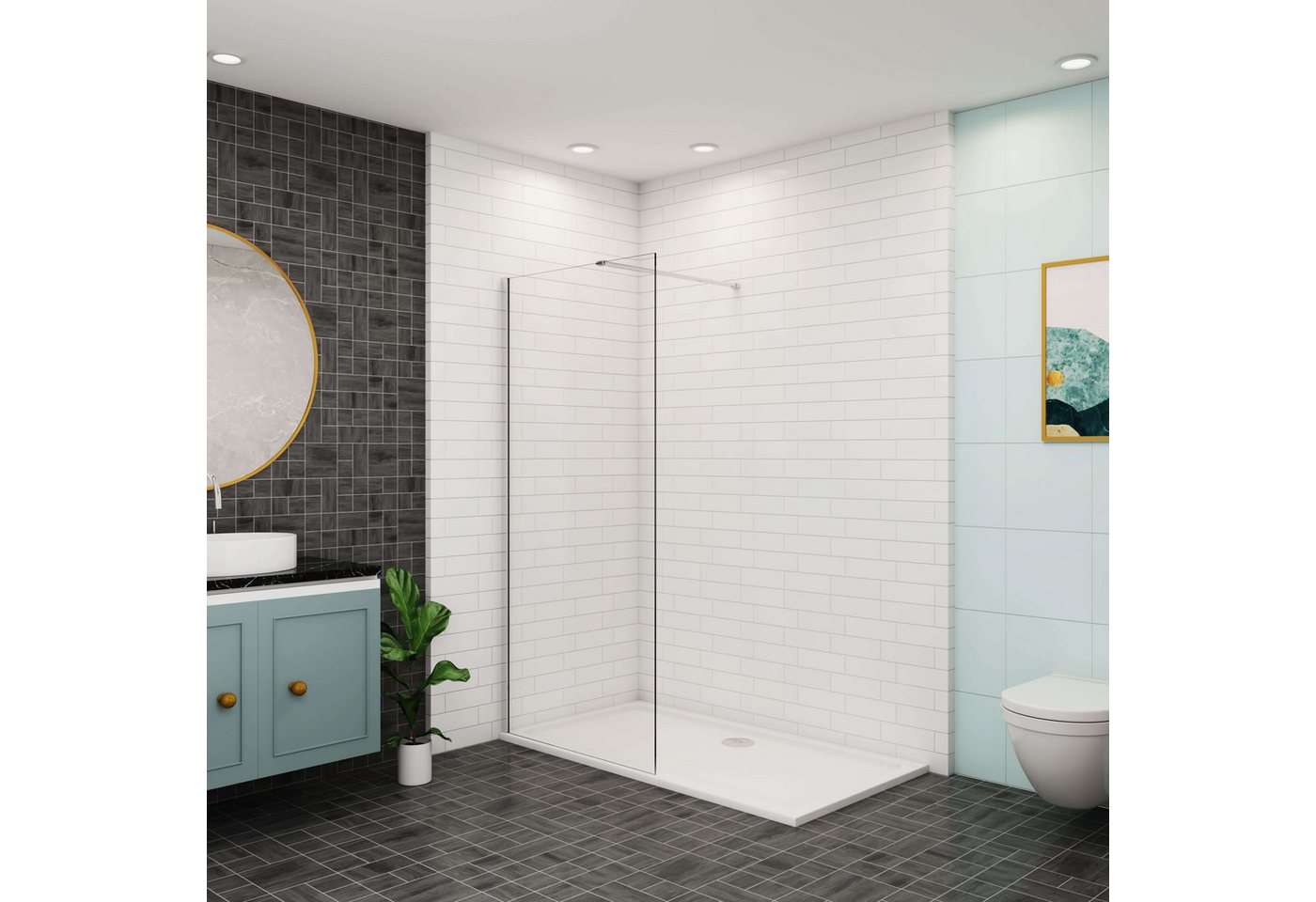 AICA Duschwand Walk in Dusche Duschwand Duschabtrennung 8mm Nano Glas Duschkabine, Sicherheitsglas, mit 90cm Haltestange, (8mm EasyClean ESG Sicherheitsglas), NanoGlas von AICA