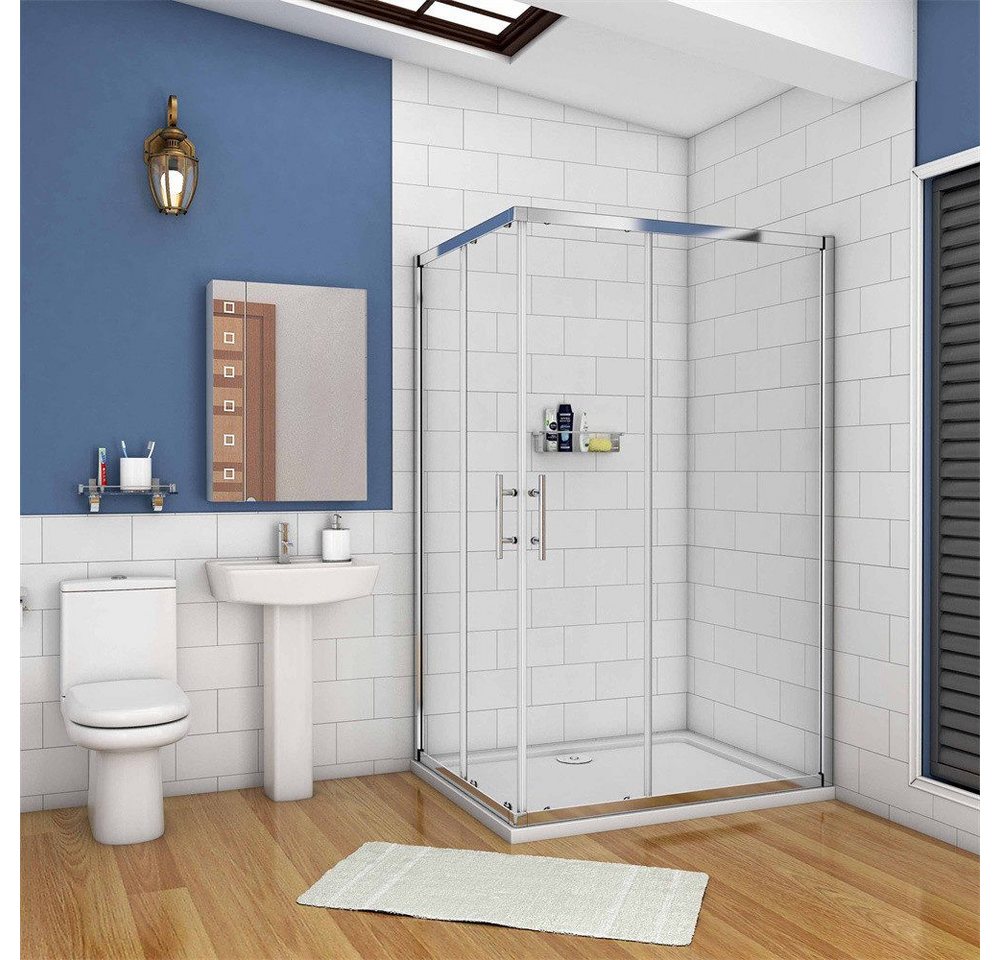 AICA Eckdusche 185cm Schiebetür Duschtür Duschabtrennung 6mm ESG Sicherheitsglas, BxT: 110x76 cm, Einscheibensicherheitsglas,Sicherheitsglas, Nano Glas,klare Optik,ebenerdiger Einbau moglich,mit Schiebetur von AICA