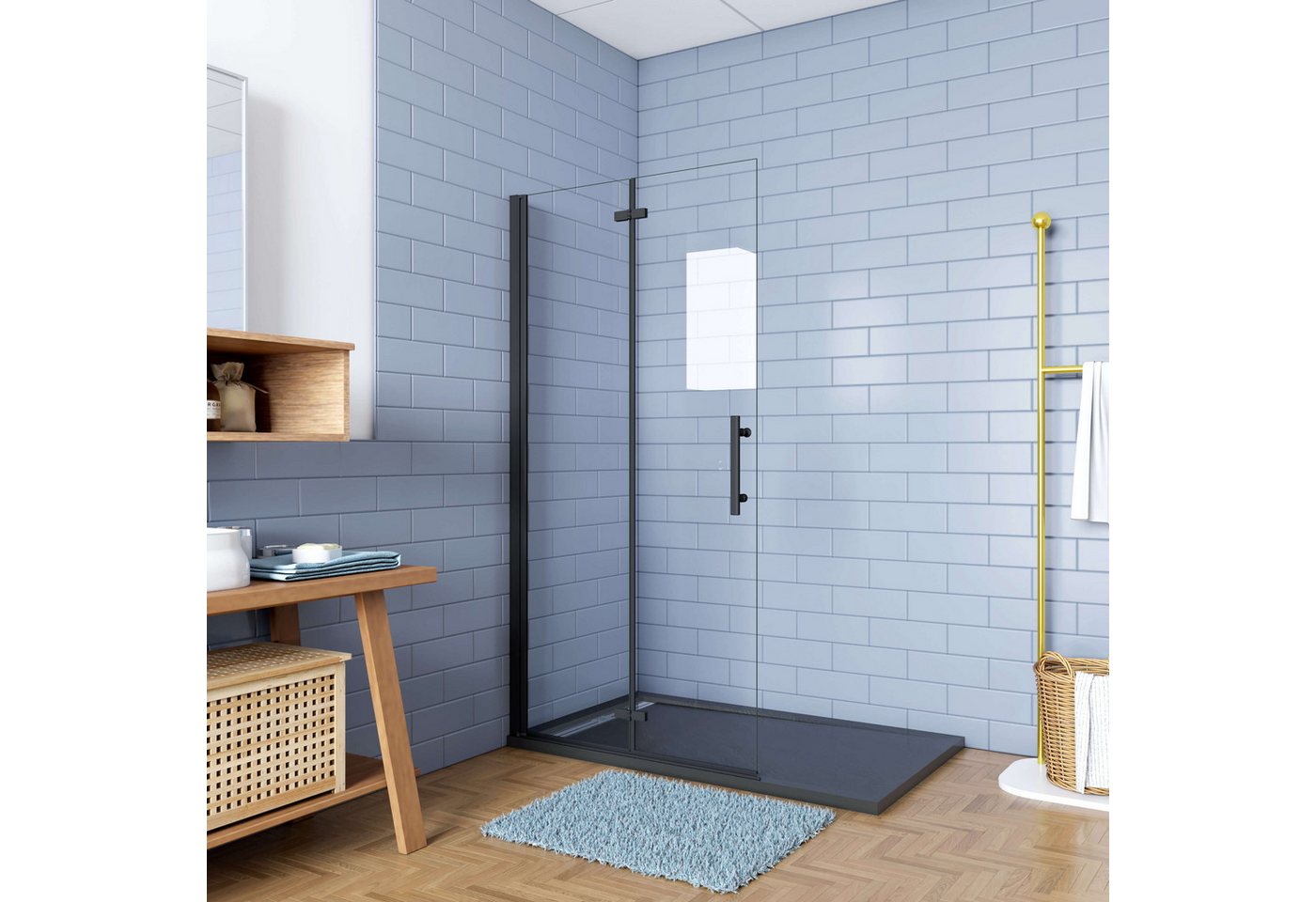 AICA Eckdusche 195 cm Nischentür Duschwand mit Duschtasse Duschtür, ebenerdiger Einbau möglich AICA Eckdusche 195 cm Nischentür Duschwand mit Duschtasse Duschtür, ebenerdiger Einbau möglich von AICA