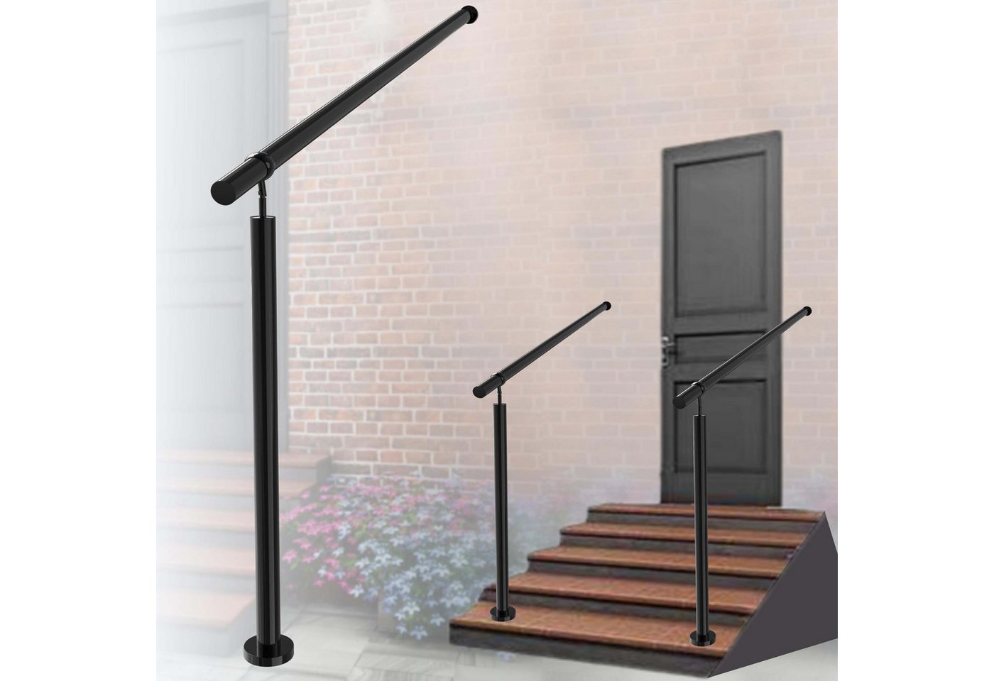 AICA Handlauf Eingangsgeländer, Geländer Edelstahl Handlauf, Treppengeländer 150 cm, 100 cm Gesamtlänge, (Packung), Edelstahl, Silber/Schwarz, Länge: 100/120/150 cm, innen und außen von AICA