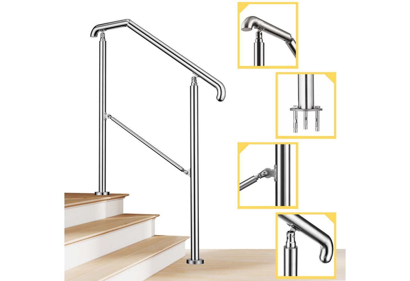 AICA Treppengeländer AICA Edelstahl-Treppengeländer für 2–5 Stufen, verstellbar geländer, 108 cm Länge, Eingangsgeländer, silber/schwarz, 108/136/162 cm AICA Treppengeländer AICA Edelstahl-Treppengeländer für 2–5 Stufen, verstellbar geländer, 108 cm Länge, Eingangsgeländer, silber/schwarz, 108/136/162 cm von AICA