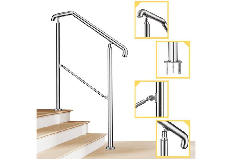 AICA Treppengeländer AICA Edelstahl-Treppengeländer für 2–5 Stufen, verstellbar geländer, 108 cm Länge, Eingangsgeländer, silber/schwarz, 108/136/162 cm von AICA