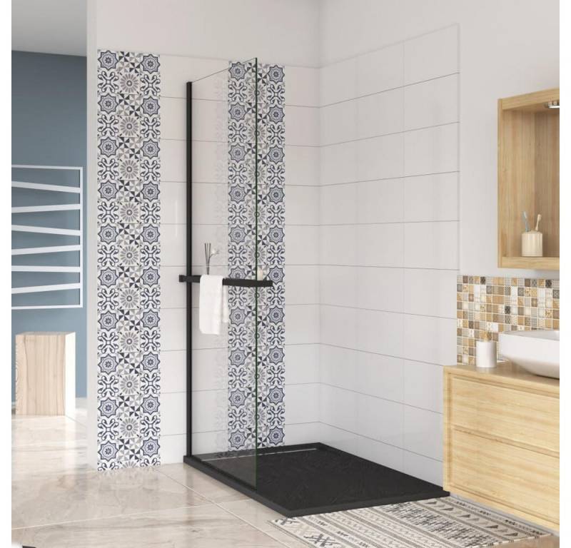 AICA Walk-in-Dusche 200cm 8mm ESG Walk In mit Handtuchhalter Duschwand Duschabtrennung, Einscheibensicherheitsglas von AICA