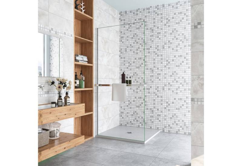 AICA Walk-in-Dusche 200cm 8mm Sicherheitsglas mit Handtuchhalter chrom Duschabtrennung, Sicherheitsglas, Glas von AICA