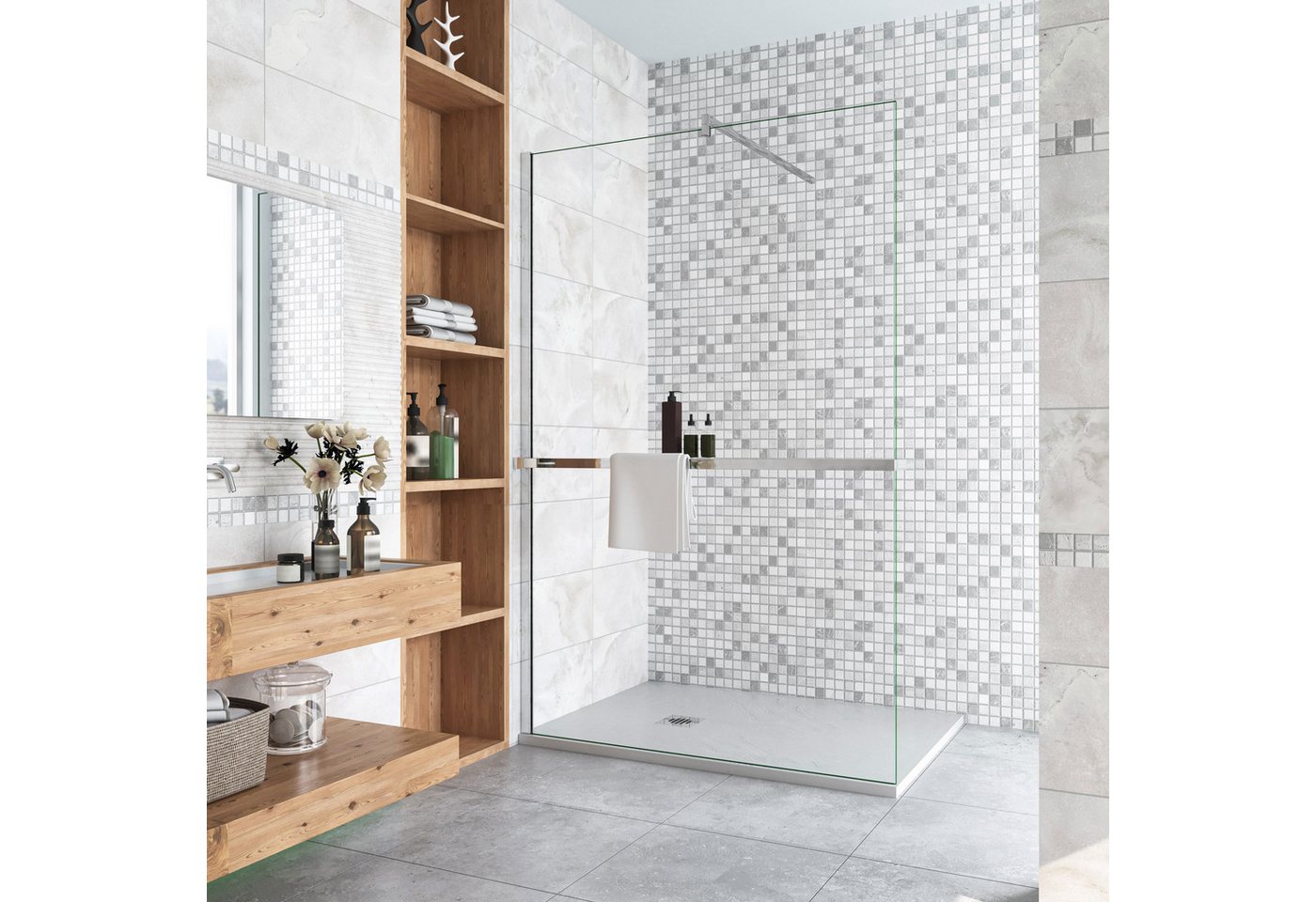 AICA Walk-in-Dusche 200cm Handtuchhalter Stabilstange chrom Glaswand Duschabtrennung, Sicherheitsglas, Glas von AICA