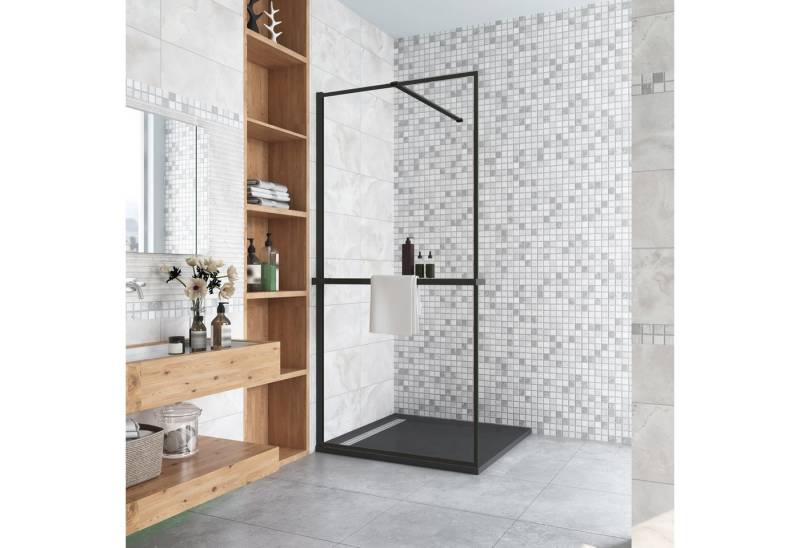 AICA Walk-in-Dusche 200cm Stabilisationsbügel Handtuchhalter schwarz walk in Dusche, Sicherheitsglas, Glas von AICA