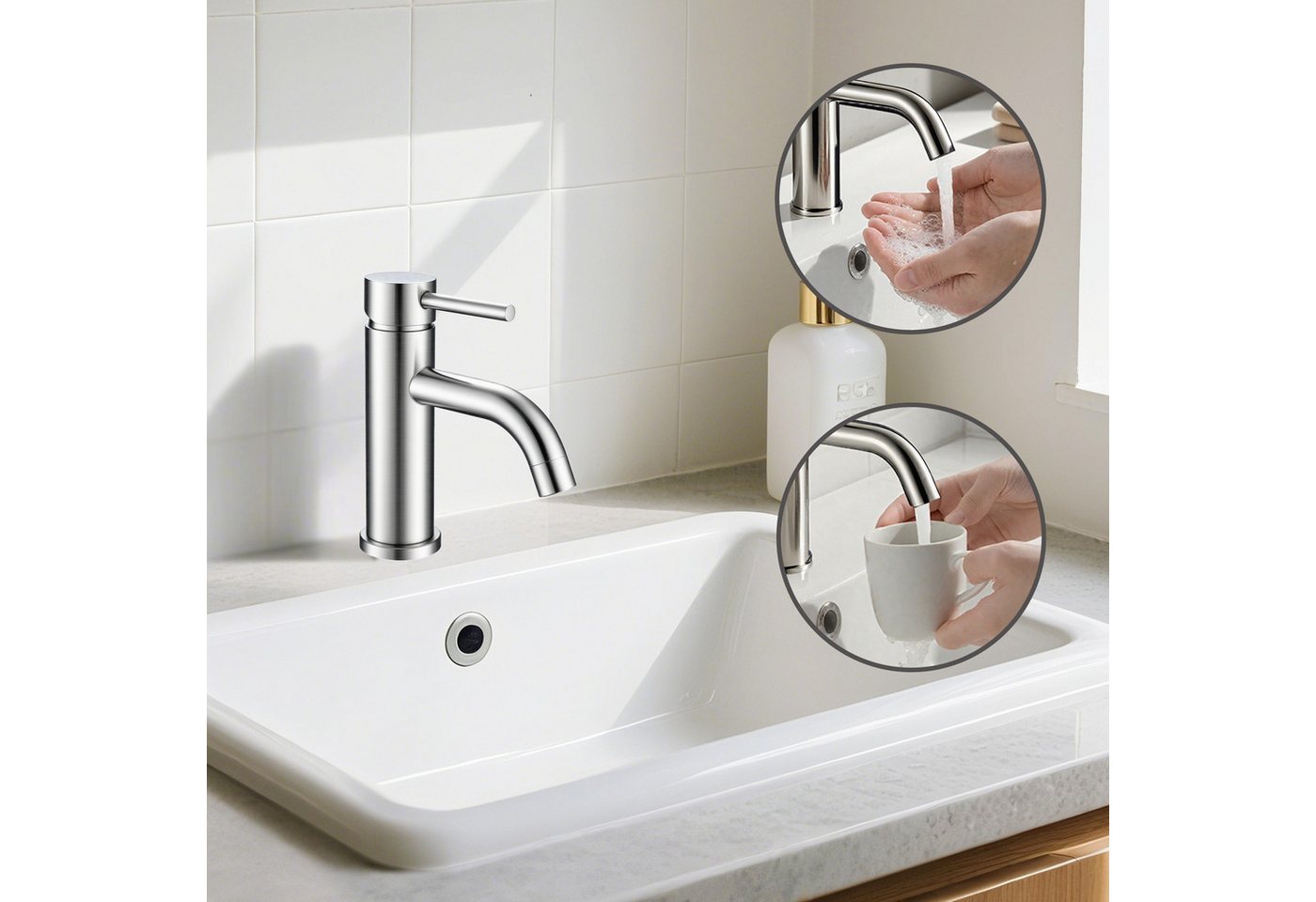 AICA Waschtischarmatur Badarmatur aus 304 Edelstahl mit Einhandgriff für Waschbecken Einfach zu installieren und mit komfortabler Bedienung von AICA