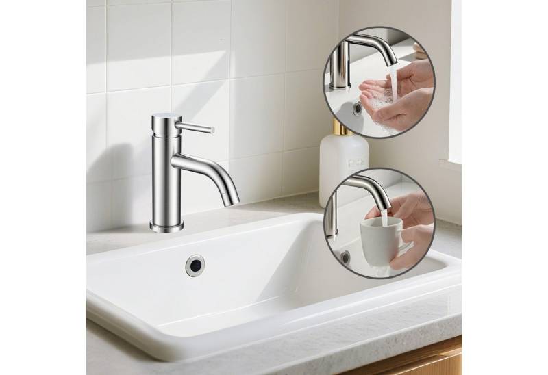 AICA Waschtischarmatur Badarmatur aus 304 Edelstahl mit Einhandgriff für Waschbecken Einfach zu installieren und mit komfortabler Bedienung von AICA