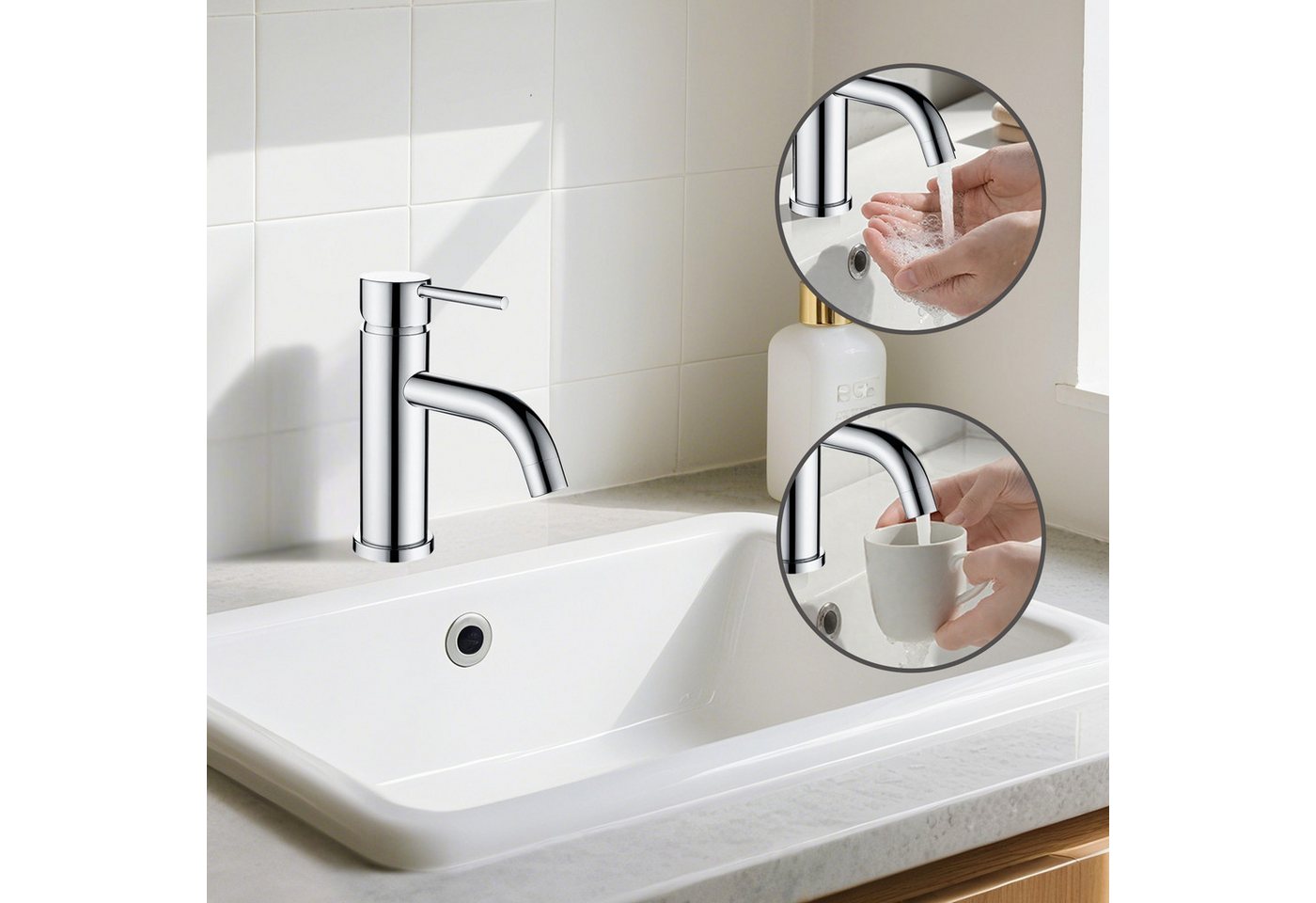 AICA Waschtischarmatur Badarmatur aus 304 Edelstahl mit Einhandgriff für Waschbecken Einfach zu installieren und mit komfortabler Bedienung von AICA