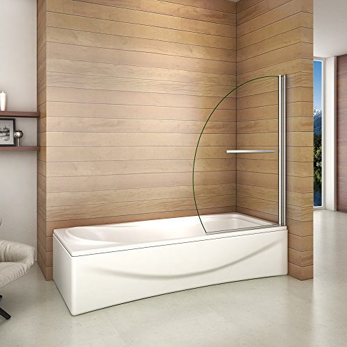 AICA Duschabtrennung Badewannenaufsatz 100x150cm Duschwand Badewanne 8mm Nanobeschichtung Segelförmig Sicherheitsglas mit Handtuchhalter von AICA
