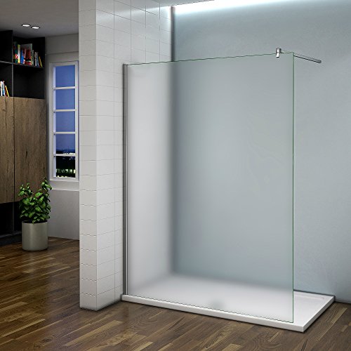 Duschabtrennung Duschwand 100x200cm Walk in Dusche 10mm Nano Milchglas frosted Glas Trennwand mit Stabilisierungsstange von AICA