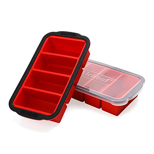 1-Cup Extra große Gefrierschale für Suppe, Brühe, Soße oder Butter, Ice Cube Tabletts mit Deckel, Silikon Gefrierbehälter Formen Suppe Tabletts -macht vier große Portionen 1cup Cube-2 Pack (rot) von Aichoof