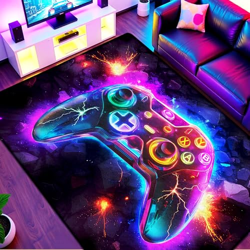 Spielbereich Teppich für Jungen-Schlafzimmer, Neon-Spiel-Controller-Teppich für Spielzimmer-Dekor, weiche Gamepad-Bodenmatte für Teenager, Jungen, cooler Videospiel-Teppich für Kinderspielzimmer oder Spielbereich Teppich für Jungen-Schlafzimmer, Neon-Spiel-Controller-Teppich für Spielzimmer-Dekor, weiche Gamepad-Bodenmatte für Teenager, Jungen, cooler Videospiel-Teppich für Kinderspielzimmer oder von AICLIV