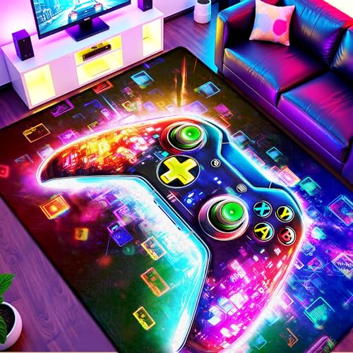 Spielbereich Teppich für Jungen-Schlafzimmer, Neon-Spiel-Controller-Teppich für Spielzimmer-Dekor, weiche Gamepad-Bodenmatte für Teenager, Jungen, cooler Videospiel-Teppich für Kinderspielzimmer oder Spielbereich Teppich für Jungen-Schlafzimmer, Neon-Spiel-Controller-Teppich für Spielzimmer-Dekor, weiche Gamepad-Bodenmatte für Teenager, Jungen, cooler Videospiel-Teppich für Kinderspielzimmer oder von AICLIV