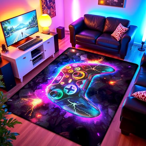 Spielbereich Teppich für Jungen-Schlafzimmer, Neon-Spiel-Controller-Teppich für Spielzimmer-Dekor, weiche Gamepad-Bodenmatte für Teenager, Jungen, cooler Videospiel-Teppich für Kinderspielzimmer oder Spielbereich Teppich für Jungen-Schlafzimmer, Neon-Spiel-Controller-Teppich für Spielzimmer-Dekor, weiche Gamepad-Bodenmatte für Teenager, Jungen, cooler Videospiel-Teppich für Kinderspielzimmer oder von AICLIV