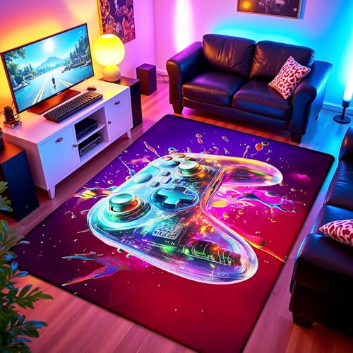 Spielbereich Teppich für Jungen-Schlafzimmer, Neon-Spiel-Controller-Teppich für Spielzimmer-Dekor, weiche Gamepad-Bodenmatte für Teenager, Jungen, cooler Videospiel-Teppich für Kinderspielzimmer oder von AICLIV