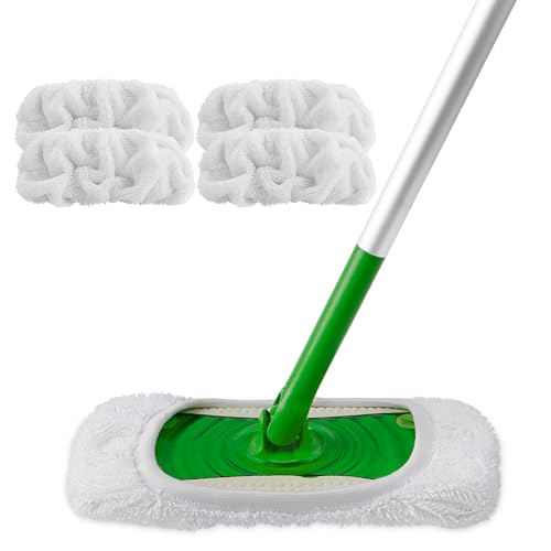 AIDEA Wiederverwendbare Mikrofaser-Mopp-Nachfüllpads 4 Stück,kompatibel mit Flash Speedmop, maschinenwaschbare Bodenwischer-Pad-Nachfüllungen, 4 Wiederverwendbaren Tüchern für Swiffer Sweeper Mop von AIDEA