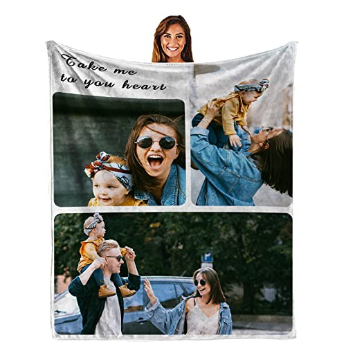 AIDEHUA Personalisierte Fotocollage Fleece Decken Werfen mit Text - Super Weich Kuscheldecke Fotodecke Flanell Decke Geburtstag Hochzeit Geschenke für Kinder Erwachsene oder Haustiere (3 Fotos) von AIDEHUA