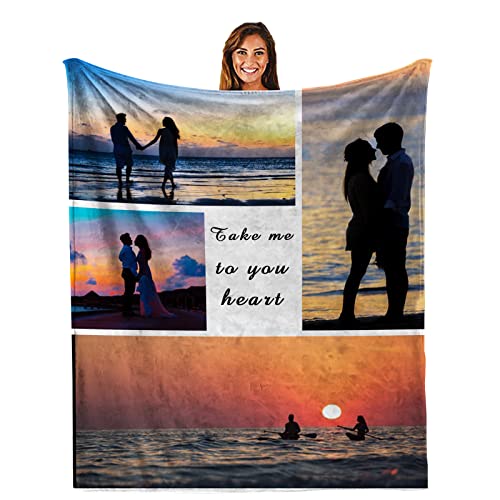 AIDEHUA Personalisierte Kuscheldecke Fotodecke - Super Weich Bedruckte Flanell Kuscheldecke Personalisierte Decke Fotogeschenk für Jahrestag Geburtstag Weihnachten Valentinstag (4 Fotos) von AIDEHUA