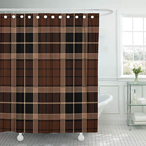 AIDEMEI Abstraktes Tartan-Plaid-Braun-Muster Schwarzer Britischer Karierter Clan-Duschvorhang Wasserdichtes Polyestergewebe 180X180Cm von AIDEMEI