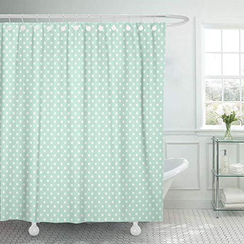 AIDEMEI Blau Weiß Für Light Mint Polka Dots Pattern Grün Duschvorhang Wasserdichtes Polyestergewebe Mit Haken 180X180Cm von AIDEMEI