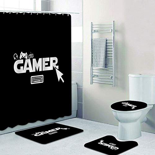 AIDEMEI Cooles Videospiel-Gaming-Geschenk für Gamer Not Geek Ich Bin EIN Gamer-Badezimmer-Vorhang-Set mit Badteppich-Teppich für Badewannen-Duschvorhang 180X180CM von AIDEMEI