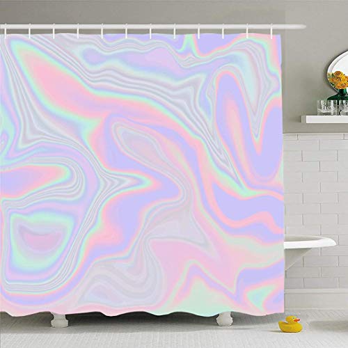 AIDEMEI Duschvorhang Set Mit Haken Holographische Abstrakte Moderne Farbverlauf Hologramm Vorlage Pastell In Lebendiger Neonfarbe 180X180Cm von AIDEMEI