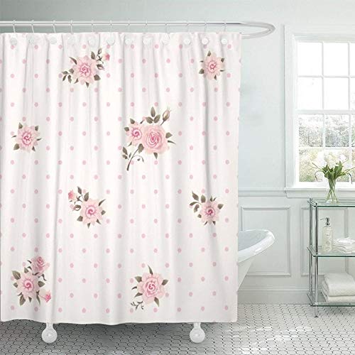 AIDEMEI Girlish Floral Polka Dot Shabby Chic Stil Muster Mit Rosa Rosen Zarte Hochzeit Duschvorhänge Wasserdichter Polyester Stoff 180X180Cm von AIDEMEI