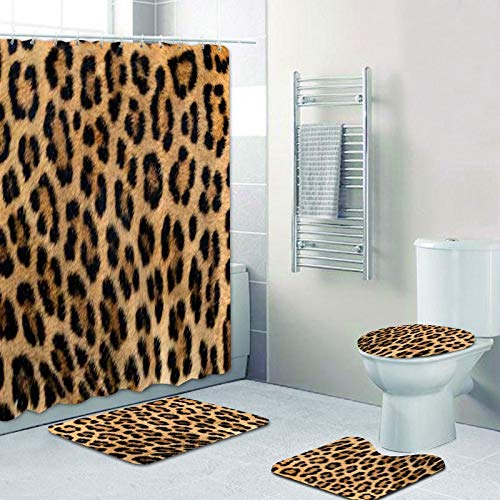 AIDEMEI Girly Ribbon Leopard Print Duschvorhang Und Badteppiche Set Moderne Cheetah Leopard Badvorhänge Für Badezimmer Home Decor 180X180Cm von AIDEMEI