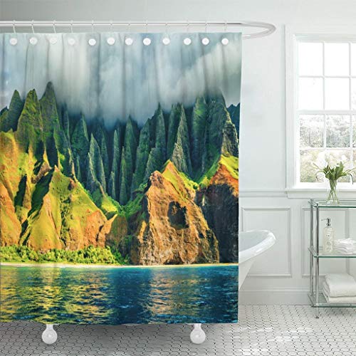 AIDEMEI NA Küste Kauai Hawaii Blick Vom Meer Sonnenuntergang Kreuzfahrt Naturküstenlinie Landschaft In Island Usa Duschvorhang Wasserdicht 180X180Cm von AIDEMEI