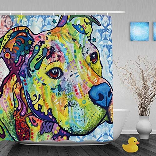 AIDEMEI Pet Pitbull Hund Duschvorhänge Bunte Kunst Tier Badezimmer Duschvorhänge Sammlung Für Badezimmer 180X180Cm von AIDEMEI