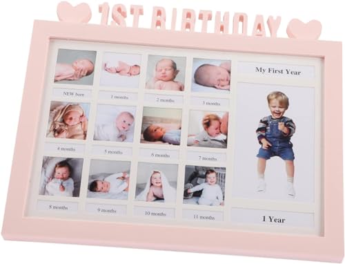 AIDIER Baby Bilderrahmen Erinnerung für Erste Jahr 12 Monate Fotorahmen Collage für 12 Fotos Fotocollage Baby Geburtsgeschenk für Neugeborene Babyparty Ersten Geburtstag Geschenke von AIDIER