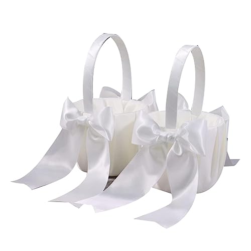 AIDIRui 2er-Pack Weißer Hochzeitskorb für Blumenmädchen, Süßer Blumenmädchenkorb Aus Satin von AIDIRui