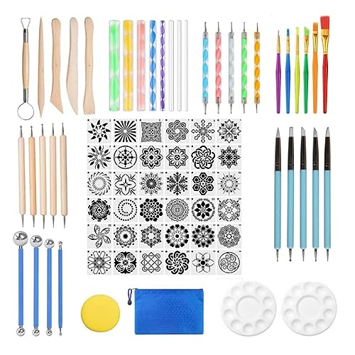 AIDIRui Mandala-Dotting-Werkzeuge, 78 Stück, Mandalas, Malschablonen-Kits, Stift, Punktierwerkzeuge, Pinsel, Mandala-Schablone, Kugel, Farbtablett, hohe Gualität, einfach zu bedienen von AIDIRui