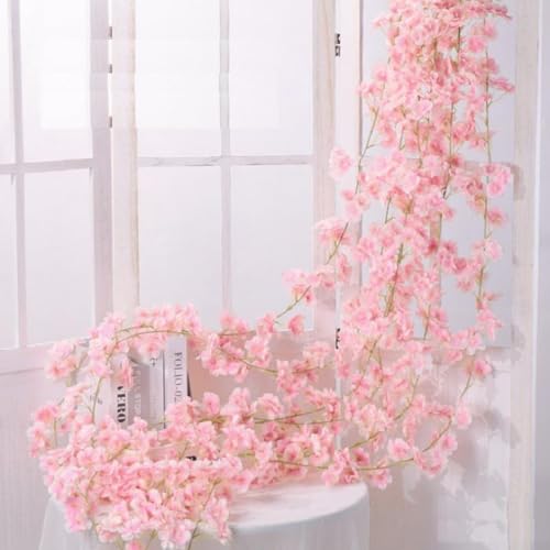 1,8 m künstliche Kirschblüten-Rattan, künstliche Rattan-Blume, hängende Hochzeitsdekoration, Girlande, Pflanze (hellrosa) von AIDNTBEO