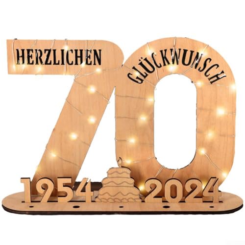 2024 Geldgeschenke Geburtstag Zahlen Holzschild Gästebuch mit LED Ständer Dekor, personalisierte Geschenke für Frauen Männer (70) von AIDNTBEO