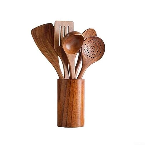 5+1Pcs Holz Lange Suppenkelle Reis Zucker Salz Schaufel Geschirr Löffel Kochlöffel von AIDNTBEO